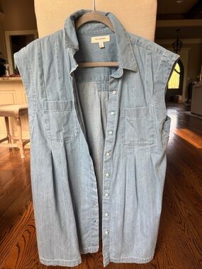 Banana Republic chambray utility mini shirt dress light blue denim Large Petite